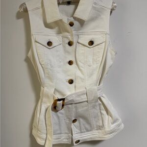 White Button-Up Vest with Belt  by White House Black Market